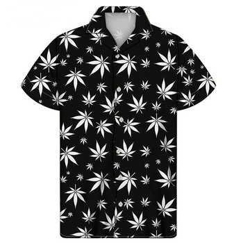 2022 Harajuku Cuban Yellow Weed Leaf Print Shirt Мъжка ежедневна риза с къс ръкав Лятна дишаща плажна риза