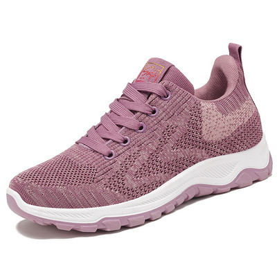 Jaunas pavasara sieta kedas sievietēm 2022. gada modes elpojošas sieviešu apavi ar biezu zoli, mušu austām mežģīnēm, sieviešu vulkanizēti apavi