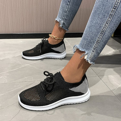 Jaunas modes sieviešu plakanas kurpes Ērtas un elpojošas, vieglas āra vulkanizētas kurpes Šņorējamas vienvietīgas kurpes Solid 2023