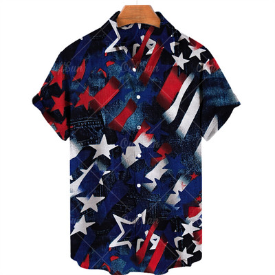 2022. gada Havaju salu vīriešu krekls ar Amerikas karoga apdruku, vasaras ikdienas modes krekls ar īsām piedurknēm, moderns, stilīgs, vienrindu tops 5 XL