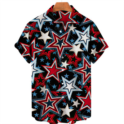 2022. gada Havaju salu vīriešu krekls ar Amerikas karoga apdruku, vasaras ikdienas modes krekls ar īsām piedurknēm, moderns, stilīgs, vienrindu tops 5 XL