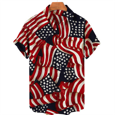 2022. gada Havaju salu vīriešu krekls ar Amerikas karoga apdruku, vasaras ikdienas modes krekls ar īsām piedurknēm, moderns, stilīgs, vienrindu tops 5 XL