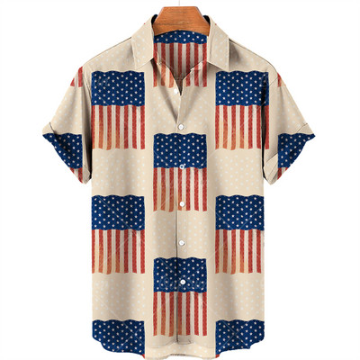 2022. gada Havaju salu vīriešu krekls ar Amerikas karoga apdruku, vasaras ikdienas modes krekls ar īsām piedurknēm, moderns, stilīgs, vienrindu tops 5 XL