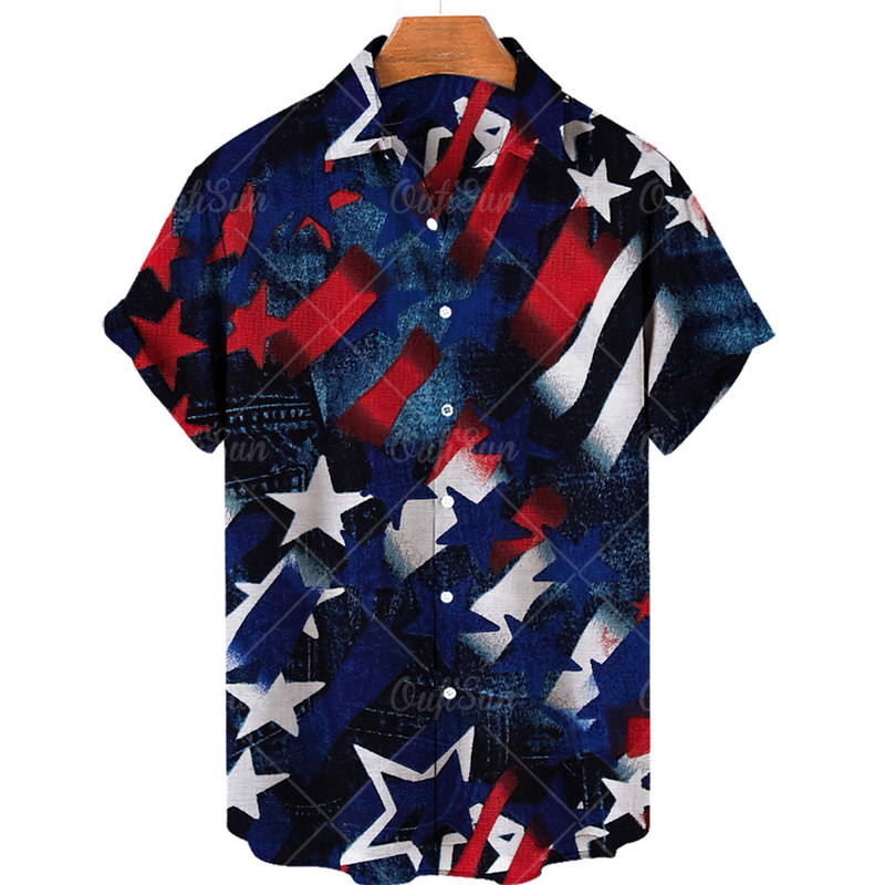 2022. gada Havaju salu vīriešu krekls ar Amerikas karoga apdruku, vasaras ikdienas modes krekls ar īsām piedurknēm, moderns, stilīgs, vienrindu tops 5 XL