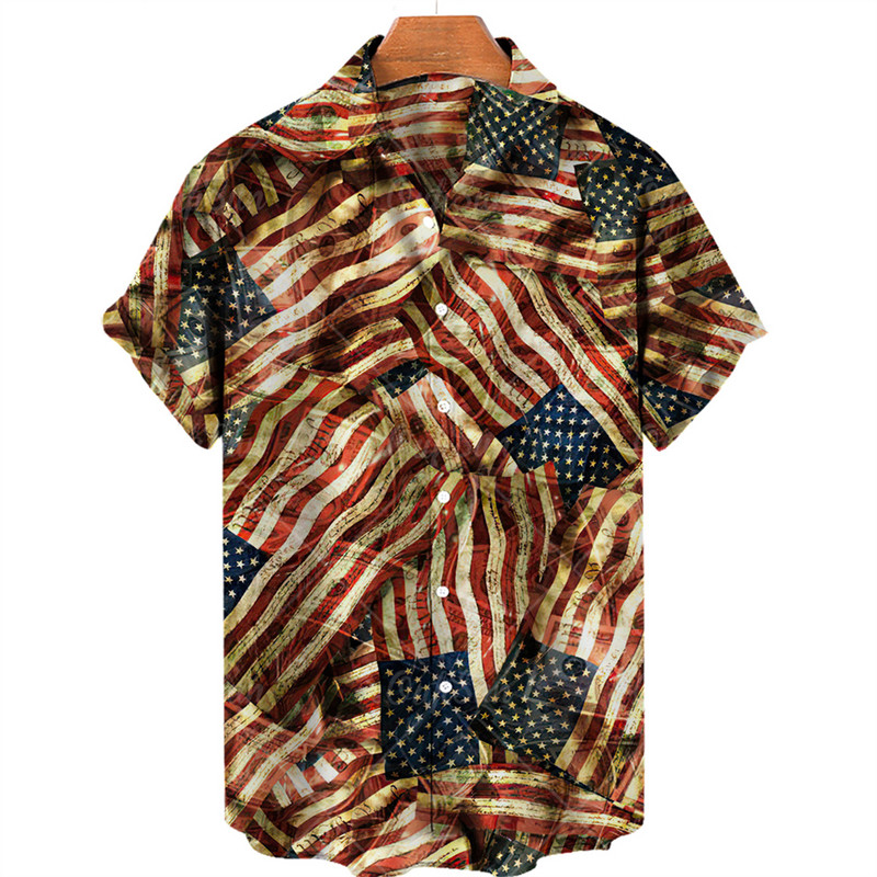 2022. gada Havaju salu vīriešu krekls ar Amerikas karoga apdruku, vasaras ikdienas modes krekls ar īsām piedurknēm, moderns, stilīgs, vienrindu tops 5 XL