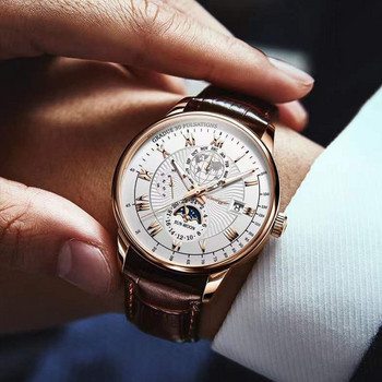 POEDAGAR мъжки часовници 2022 топ марка луксозен светещ водоустойчив спортен кварцов мъжки ръчен часовник Moon Phase с кожена каишка Мъжки часовник