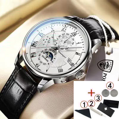 POEDAGAR vīriešu pulksteņi 2022. gada populārākā zīmola luksusa gaismas ūdensnecaurlaidīgs sporta kvarca vīriešu rokas pulkstenis Moon Phase ādas siksniņu vīriešu pulkstenis