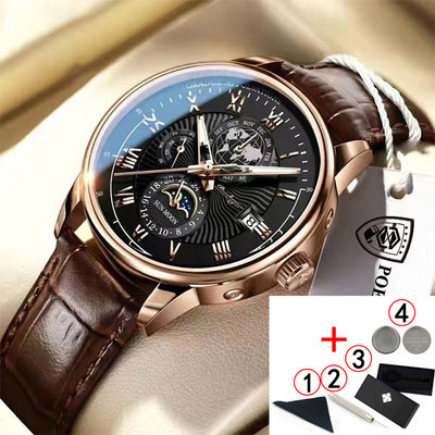 POEDAGAR vīriešu pulksteņi 2022. gada populārākā zīmola luksusa gaismas ūdensnecaurlaidīgs sporta kvarca vīriešu rokas pulkstenis Moon Phase ādas siksniņu vīriešu pulkstenis