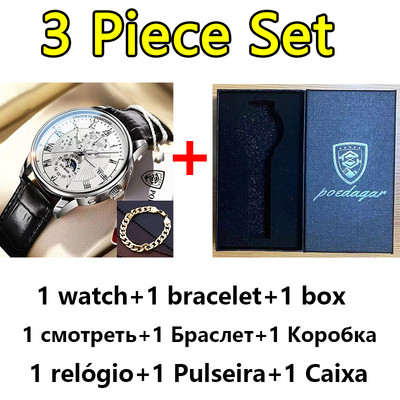 POEDAGAR vīriešu pulksteņi 2022. gada populārākā zīmola luksusa gaismas ūdensnecaurlaidīgs sporta kvarca vīriešu rokas pulkstenis Moon Phase ādas siksniņu vīriešu pulkstenis