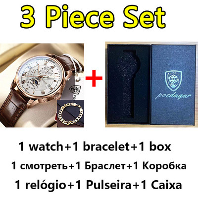 POEDAGAR vīriešu pulksteņi 2022. gada populārākā zīmola luksusa gaismas ūdensnecaurlaidīgs sporta kvarca vīriešu rokas pulkstenis Moon Phase ādas siksniņu vīriešu pulkstenis