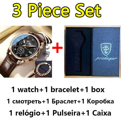 POEDAGAR vīriešu pulksteņi 2022. gada populārākā zīmola luksusa gaismas ūdensnecaurlaidīgs sporta kvarca vīriešu rokas pulkstenis Moon Phase ādas siksniņu vīriešu pulkstenis