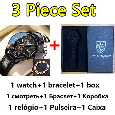 POEDAGAR vīriešu pulksteņi 2022. gada populārākā zīmola luksusa gaismas ūdensnecaurlaidīgs sporta kvarca vīriešu rokas pulkstenis Moon Phase ādas siksniņu vīriešu pulkstenis