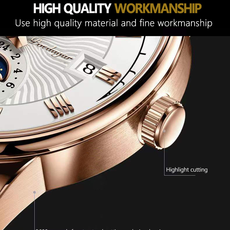 POEDAGAR vīriešu pulksteņi 2022. gada populārākā zīmola luksusa gaismas ūdensnecaurlaidīgs sporta kvarca vīriešu rokas pulkstenis Moon Phase ādas siksniņu vīriešu pulkstenis