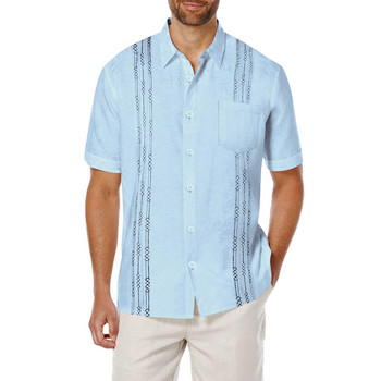 Мъжки ризи Guayabera с къс ръкав Летни ризи за мъже Мъжки ризи с копчета с отложна яка и джоб