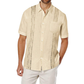 Мъжки ризи Guayabera с къс ръкав Летни ризи за мъже Мъжки ризи с копчета с отложна яка и джоб