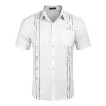 Мъжки ризи Guayabera с къс ръкав Летни ризи за мъже Мъжки ризи с копчета с отложна яка и джоб