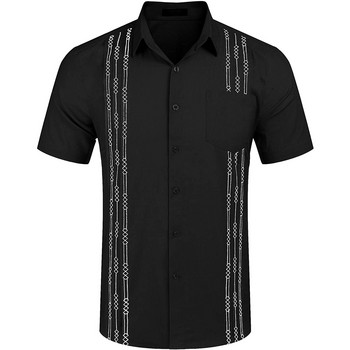 Мъжки ризи Guayabera с къс ръкав Летни ризи за мъже Мъжки ризи с копчета с отложна яка и джоб