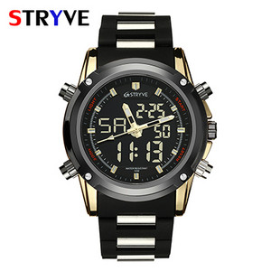 Populiariausi vyriški laikrodžiai Prabangus prekės ženklo Stryve Quartz LED dvigubas laikrodis Sportinis vandeniui atsparus karinis vyriškas karinis laikrodis Relogio Masculino
