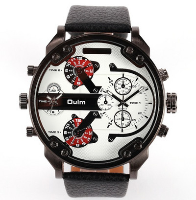5,6 cm foršs, liels vīriešu pulksteņi vīriešu pulksteņi. Luksusa zīmols OULM Kvarca pulkstenis vīriešiem Dual Times Military relogio masculino Vīriešu pulkstenis