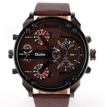 5,6 cm foršs, liels vīriešu pulksteņi vīriešu pulksteņi. Luksusa zīmols OULM Kvarca pulkstenis vīriešiem Dual Times Military relogio masculino Vīriešu pulkstenis