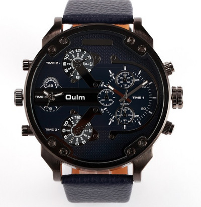 5,6 cm foršs, liels vīriešu pulksteņi vīriešu pulksteņi. Luksusa zīmols OULM Kvarca pulkstenis vīriešiem Dual Times Military relogio masculino Vīriešu pulkstenis