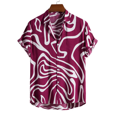 Vyriški balti dryžuoti marškiniai Laisvalaikio sagomis trumpomis rankovėmis Havajų marškiniai Vyriški paplūdimio vakarėlis Atostogų drabužiai Chemise Homme