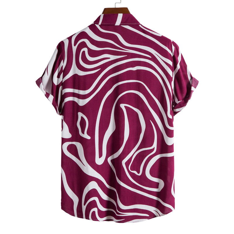 Vyriški balti dryžuoti marškiniai Laisvalaikio sagomis trumpomis rankovėmis Havajų marškiniai Vyriški paplūdimio vakarėlis Atostogų drabužiai Chemise Homme