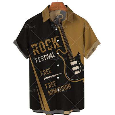 2022. gada mūzikas apdrukas krekli ar īsām piedurknēm Vīriešu brīvi krekli Havajiešu stilā ar mūziku apdrukāti vasaras pludmales topi