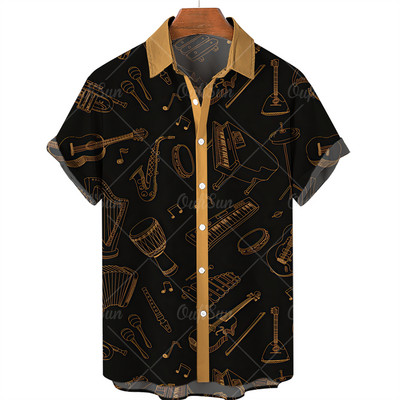 2022. gada mūzikas apdrukas krekli ar īsām piedurknēm Vīriešu brīvi krekli Havajiešu stilā ar mūziku apdrukāti vasaras pludmales topi