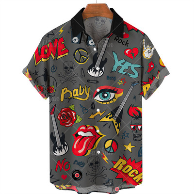 2022. gada mūzikas apdrukas krekli ar īsām piedurknēm Vīriešu brīvi krekli Havajiešu stilā ar mūziku apdrukāti vasaras pludmales topi