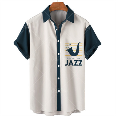 2022. gada mūzikas apdrukas krekli ar īsām piedurknēm Vīriešu brīvi krekli Havajiešu stilā ar mūziku apdrukāti vasaras pludmales topi