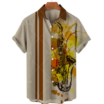 2022. gada mūzikas apdrukas krekli ar īsām piedurknēm Vīriešu brīvi krekli Havajiešu stilā ar mūziku apdrukāti vasaras pludmales topi