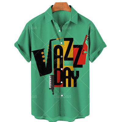 2022. gada mūzikas apdrukas krekli ar īsām piedurknēm Vīriešu brīvi krekli Havajiešu stilā ar mūziku apdrukāti vasaras pludmales topi