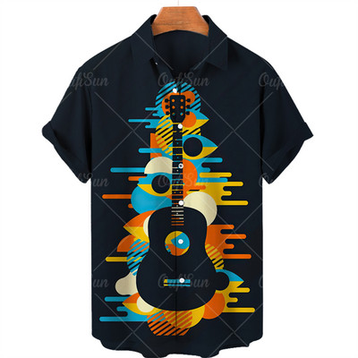 2022. gada mūzikas apdrukas krekli ar īsām piedurknēm Vīriešu brīvi krekli Havajiešu stilā ar mūziku apdrukāti vasaras pludmales topi