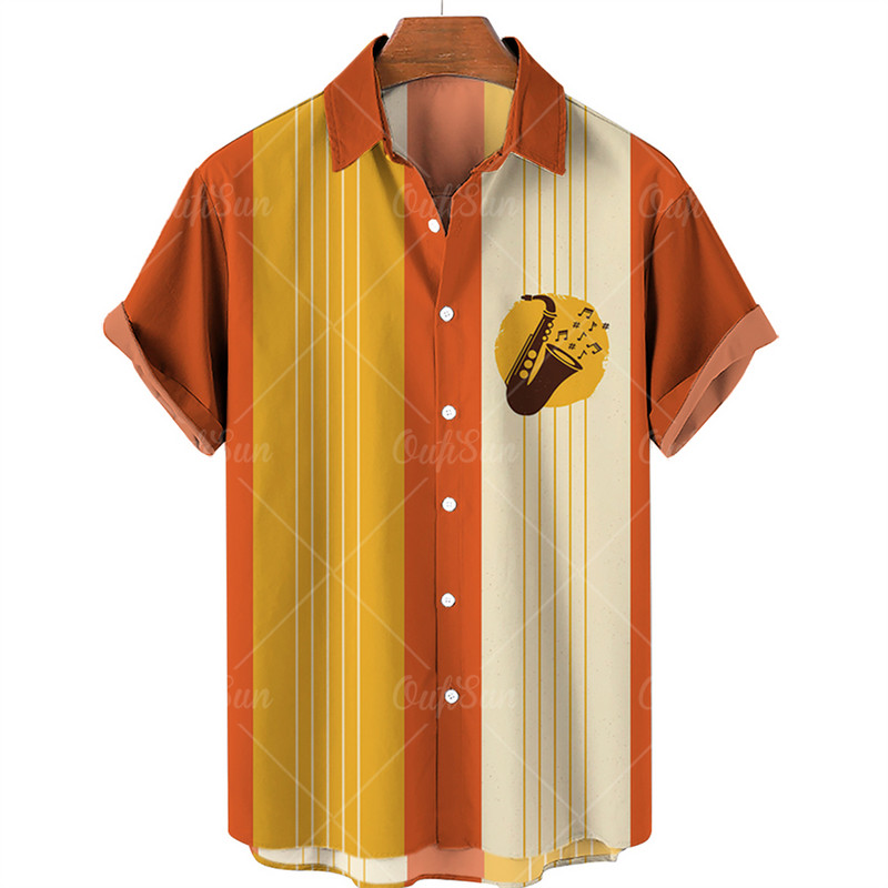 2022. gada mūzikas apdrukas krekli ar īsām piedurknēm Vīriešu brīvi krekli Havajiešu stilā ar mūziku apdrukāti vasaras pludmales topi