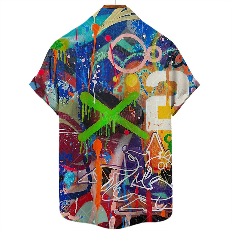 2022 m. šauni, plona, kvėpuojanti apykakle trumpomis rankovėmis marškinėliai, dažantys grafitį, laisvalaikio Harajuku vasaros vyriški havajietiški Shi