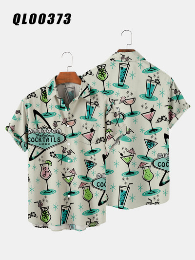 2021. gada karstā izpārdošana, 6. kokteiļu raksts ar digitālo apdruku, brīvs, lielas pogas vīriešu tops ar īsām piedurknēm