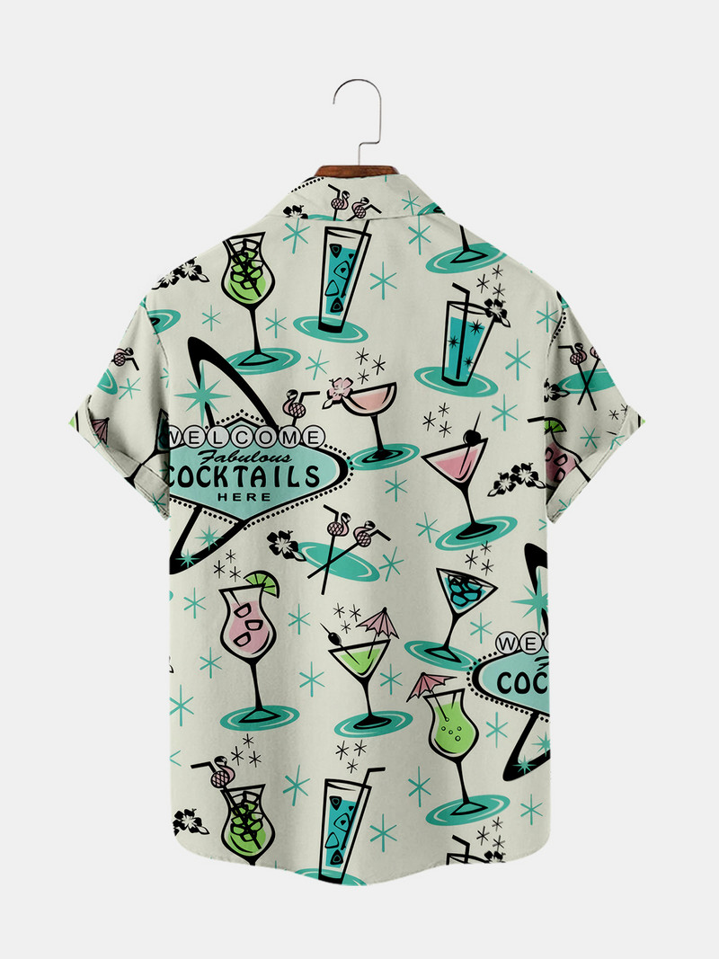 2021. gada karstā izpārdošana, 6. kokteiļu raksts ar digitālo apdruku, brīvs, lielas pogas vīriešu tops ar īsām piedurknēm