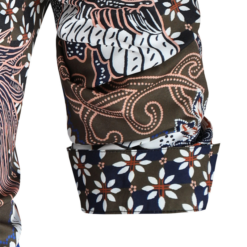 Spausdinti Vyriški marškiniai ilgomis rankovėmis gatvės apranga Aukštos kokybės prabangūs gėlėti vyriški marškiniai Hip Hop Camisa Social Masculina XXXXL