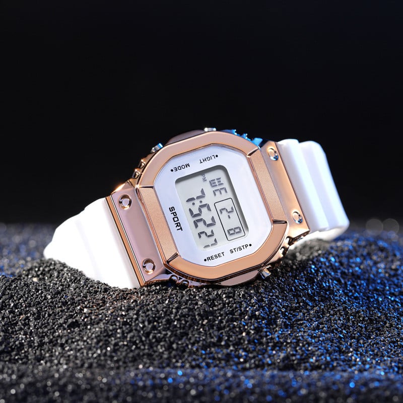 Sport digitaalne ümmargune käekell roostevabast sihverplaadist vabaaja multifunktsionaalne väliskell, kummist rihmaga moodne meeste käekell