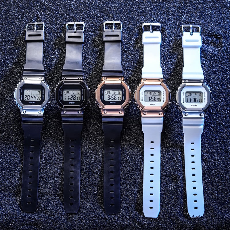 Sport digitaalne ümmargune käekell roostevabast sihverplaadist vabaaja multifunktsionaalne väliskell, kummist rihmaga moodne meeste käekell