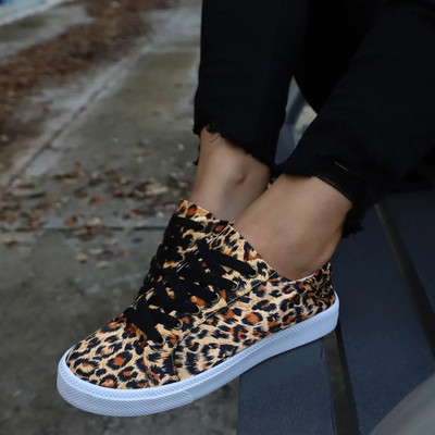 Γυναικεία παπούτσια 2023 νέα Lace Up casual παπούτσια γυναικεία flats Leopard loafers γυναικείες εσπαντρίγιες Plus size παπούτσια για γυναίκες