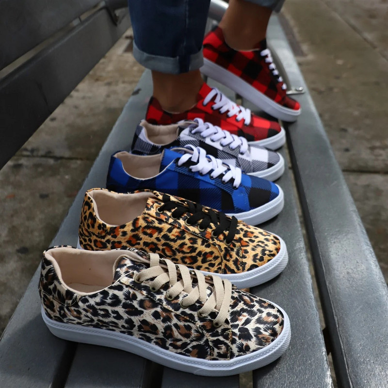 Γυναικεία παπούτσια 2023 νέα Lace Up casual παπούτσια γυναικεία flats Leopard loafers γυναικείες εσπαντρίγιες Plus size παπούτσια για γυναίκες