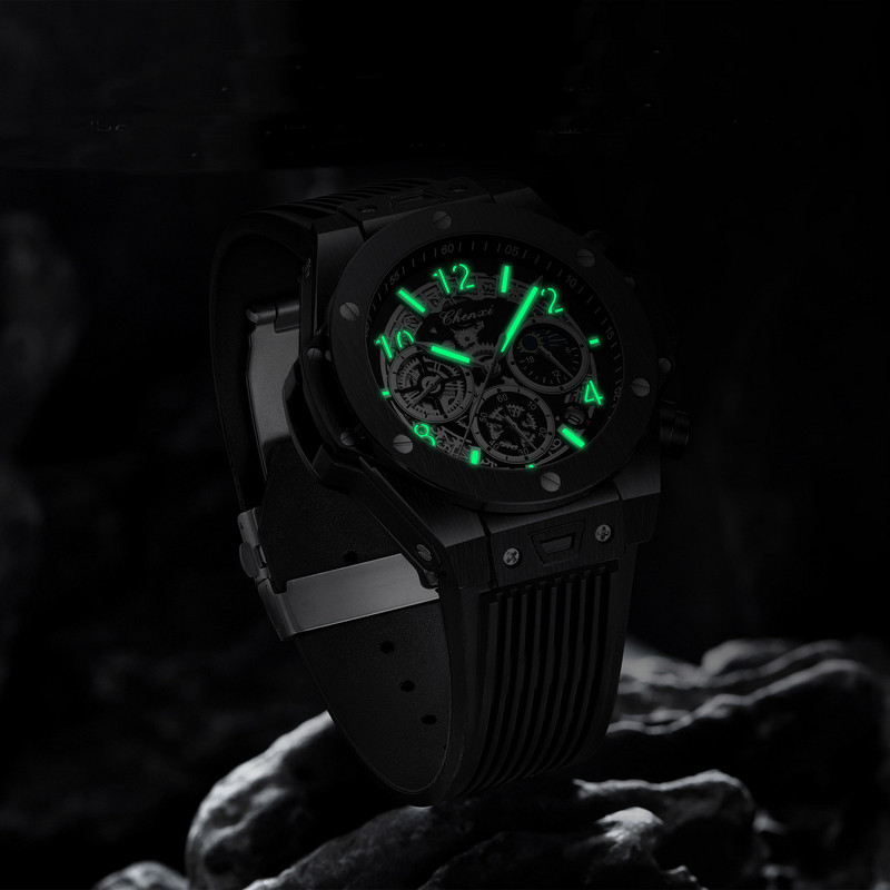 „Big Dial Fashion“ vyriški laikrodžiai, daugiafunkciniai guminiai dirželiai „Chic Outdoor Chic“ karinis laikrodis vyrams Unikalaus prekės ženklo rankinis laikrodis