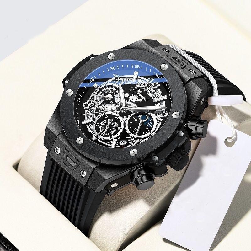 „Big Dial Fashion“ vyriški laikrodžiai, daugiafunkciniai guminiai dirželiai „Chic Outdoor Chic“ karinis laikrodis vyrams Unikalaus prekės ženklo rankinis laikrodis