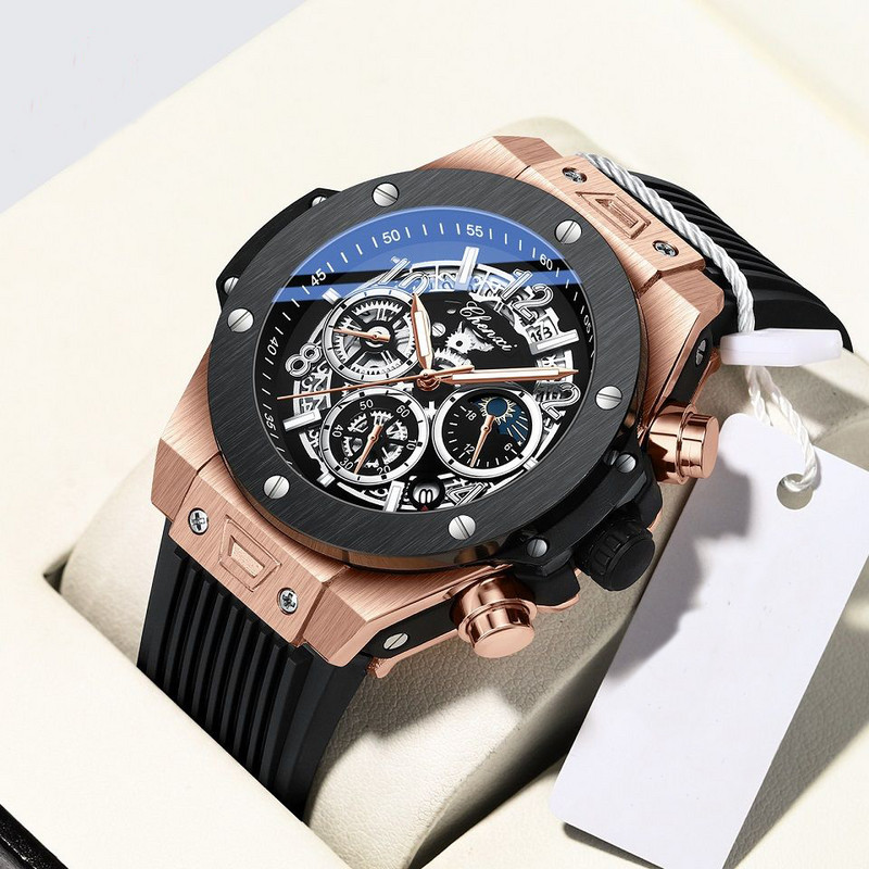„Big Dial Fashion“ vyriški laikrodžiai, daugiafunkciniai guminiai dirželiai „Chic Outdoor Chic“ karinis laikrodis vyrams Unikalaus prekės ženklo rankinis laikrodis