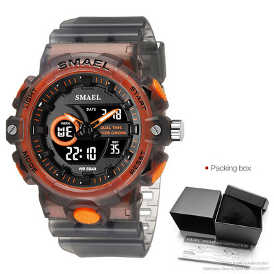 SMAEL elektroninis skaitmeninis laikrodis vyriškas Miitary Sport dvigubo laiko ekrano kvarcinis laikrodis su chronografu, neoniniu žaliu dirželiu, automatinis data 8081