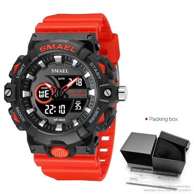 SMAEL elektroninis skaitmeninis laikrodis vyriškas Miitary Sport dvigubo laiko ekrano kvarcinis laikrodis su chronografu, neoniniu žaliu dirželiu, automatinis data 8081