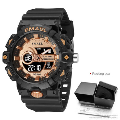 SMAEL elektroninis skaitmeninis laikrodis vyriškas Miitary Sport dvigubo laiko ekrano kvarcinis laikrodis su chronografu, neoniniu žaliu dirželiu, automatinis data 8081