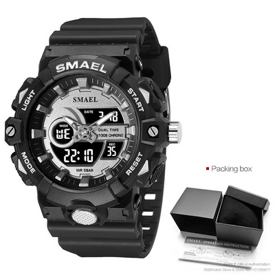 SMAEL elektroninis skaitmeninis laikrodis vyriškas Miitary Sport dvigubo laiko ekrano kvarcinis laikrodis su chronografu, neoniniu žaliu dirželiu, automatinis data 8081